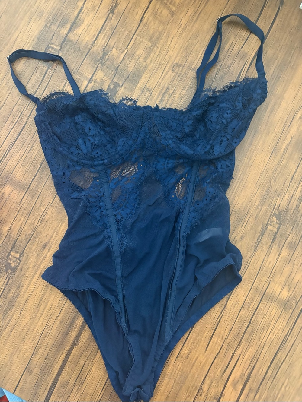 Sheer Navy Lace Underwire Bodysuit Shapewear - Women's Intimates